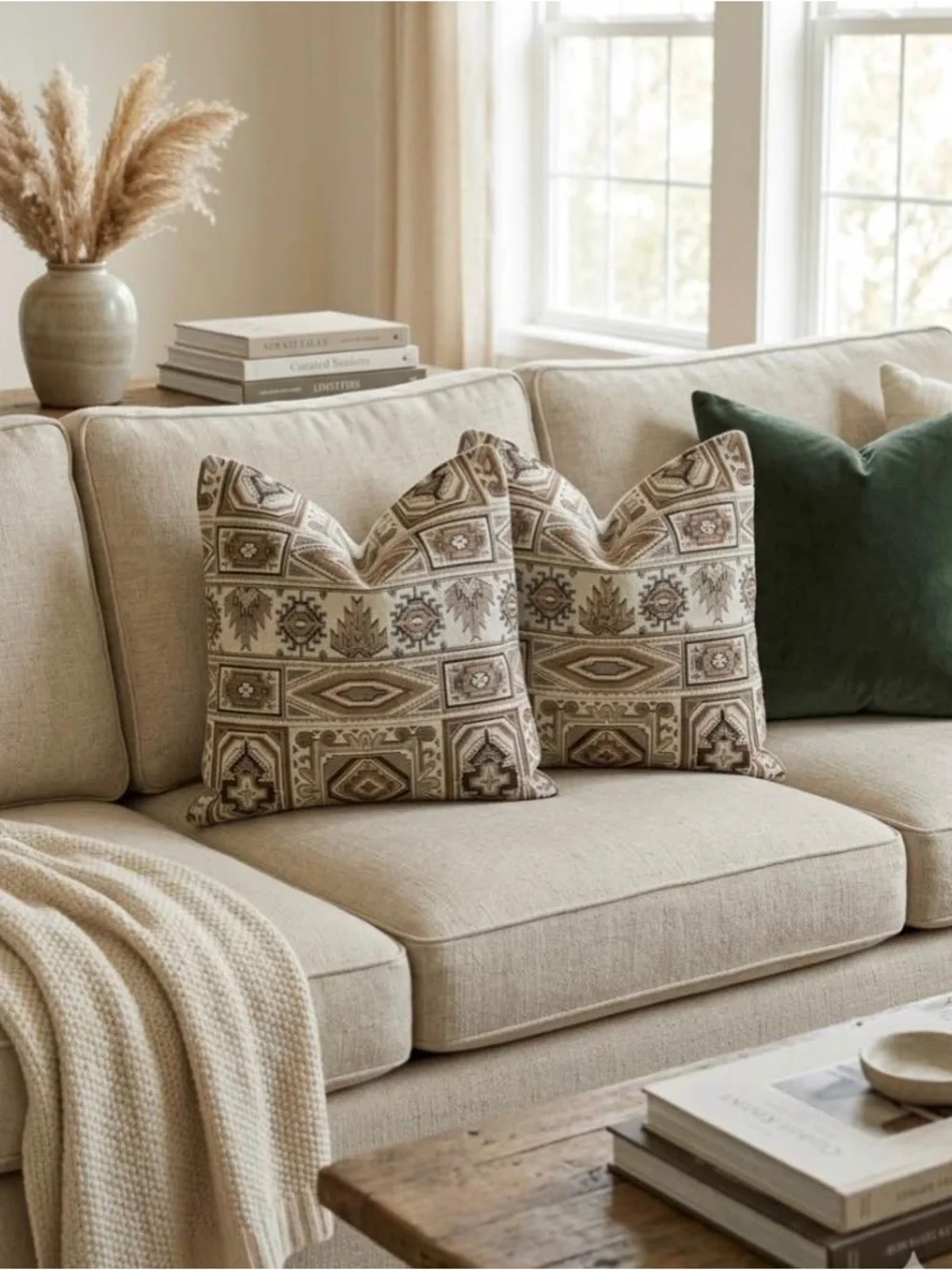 Schumacher “Crowley Epingle Brown”Neutral Decorative Accent Pillow Covers